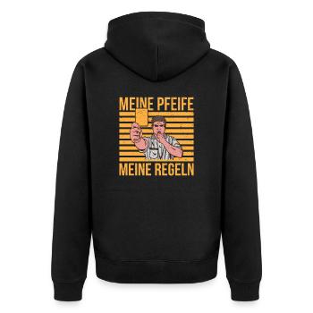 Lustige Schiedsrichter Handball Meine Regeln Karte - Unisex Premium Bio Zip Hoodie - Schwarz - Hinten - Nico (187cm)