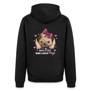 Just a Girl who loves Pugs Hunderasse Mops Herz - Unisex Premium Bio Zip Hoodie - Schwarz - Hinten - Nico (187cm)