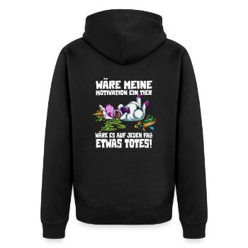 No Motivation lustiger Spruch Einhorn gestorben - Unisex Premium Bio Zip Hoodie - Schwarz - Hinten - Nico (187cm)