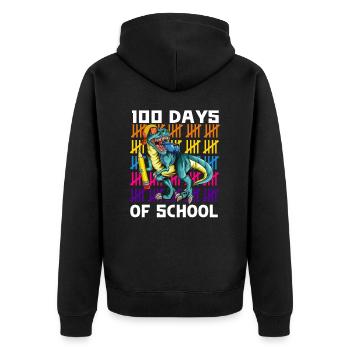 Schule 100 Tage Kinder Dino T-Rex Feiershirt - Unisex Premium Bio Zip Hoodie - Schwarz - Hinten - Nico (187cm)