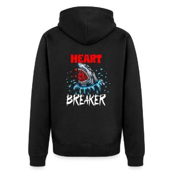 Hai Fisch Valentinstag Herzensbrecher Herz Brecher - Unisex Premium Bio Zip Hoodie - Schwarz - Hinten - Nico (187cm)