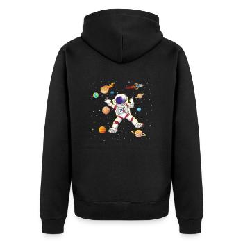 Planeten Raumschiff fliegender Raumfahrer Galaxie - Unisex Premium Bio Zip Hoodie - Schwarz - Hinten - Nico (187cm)