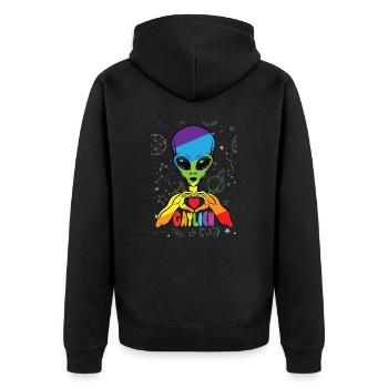 Gay Lesbienne Alien Heart Motif Couple - Veste à capuche bio Premium Unisexe - noir - Dos - Nico (187cm)
