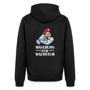 Chicken Masthuhn für Wachstum Bodybilder Hähnchen - Unisex Premium Bio Zip Hoodie - Schwarz - Hinten - Nico (187cm)