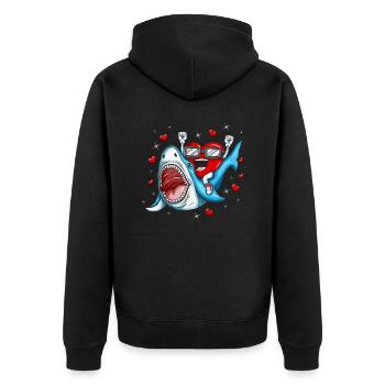 Shark Heart valentine's day Heart Shark Motif - Unisex Premium Organic Zip Hoodie - black - Back - Nico (187cm)