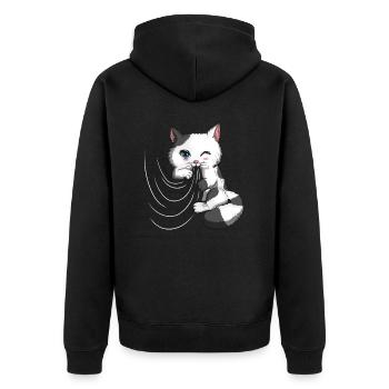 Rideau Mignon Gueule de Bois Joue Couverture Chat Propriétaire - Veste à capuche bio Premium Unisexe - noir - Dos - Nico (187cm)