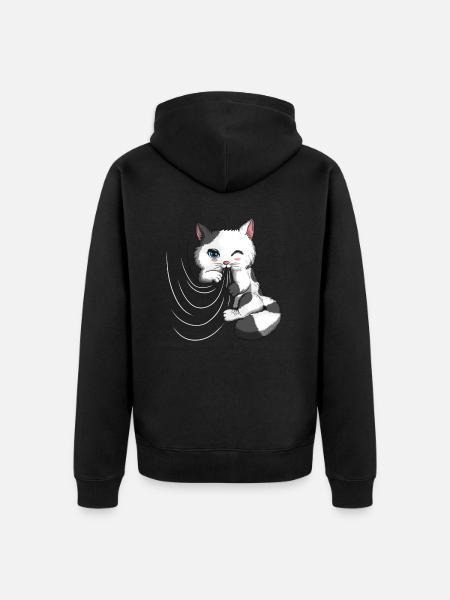 Vorhang Süßer Kater spielt Decke Katzenbesitzer - Unisex Premium Bio Zip Hoodie - Schwarz