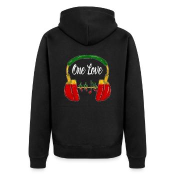 Music Outfit Headphones a Love Reggae Jamaica - Unisex Premium Organic Zip Hoodie - black - Back - Nico (187cm)