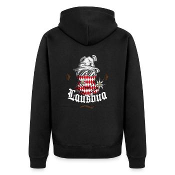 Tradition Bayern Lausbua Outfit Trachten Dirndl - Unisex Premium Organic Zip Hoodie - black - Back - Nico (187cm)