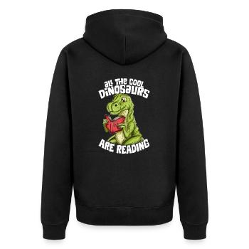 Dinosaurier T-Rex Buch Bücher lesen Dino Geschenk - Unisex Premium Bio Zip Hoodie - Schwarz - Hinten - Nico (187cm)