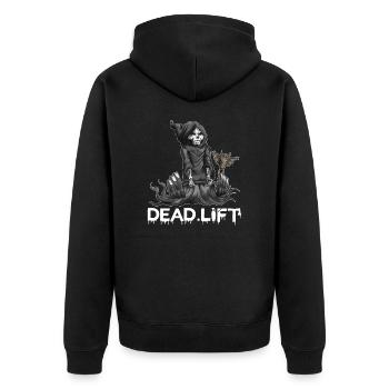 Sport Motivation Sensenmann Skelett Dead.Lift - Unisex Premium Bio Zip Hoodie - Schwarz - Hinten - Nico (187cm)