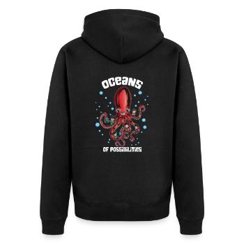 Krake 8 armig lesen Ozean voller Möglichkeiten - Unisex Premium Bio Zip Hoodie - Schwarz - Hinten - Nico (187cm)