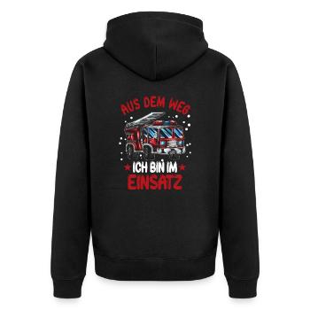 Feuerwehrspruch Feuerwehrauto Kinder Outfit - Unisex Premium Bio Zip Hoodie - Schwarz - Hinten - Nico (187cm)
