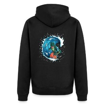 T-Rex loves surfing dinosaur sea waves - Unisex Premium Organic Zip Hoodie - black - Back - Nico (187cm)