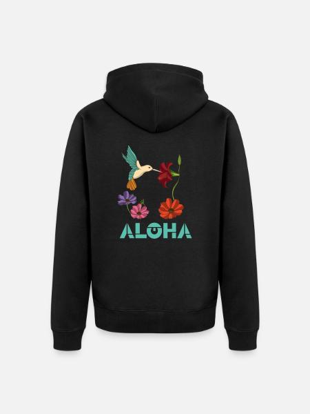 Vogelliebhaber exotischer Retro Kolibri Hibiskus - Unisex Premium Bio Zip Hoodie - Schwarz
