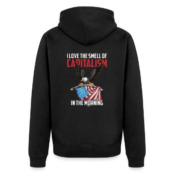 USA Flagge Adler Kapital Geld Vermögfen Wertpapier - Unisex Premium Bio Zip Hoodie - Schwarz - Hinten - Nico (187cm)