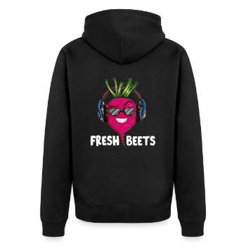 Beetroot vegetables with headphones and sunglasses - Unisex Premium Organic Zip Hoodie - black - Back - Nico (187cm)