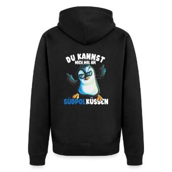 Kannst mich mal am Südpol küssen Pinguine - Unisex Premium Bio Zip Hoodie - Schwarz - Hinten - Nico (187cm)