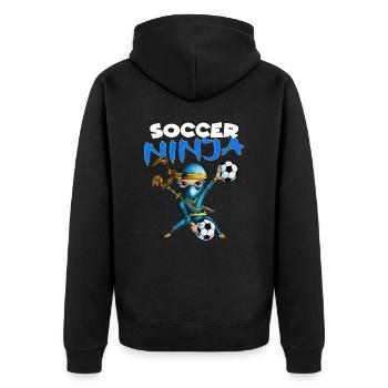 Der Soccer Ninja für Kinder Geburtstagsparty - Unisex Premium Bio Zip Hoodie - Schwarz - Hinten - Nico (187cm)