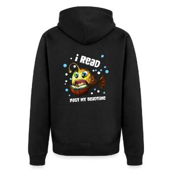 Lesender Tiefseefisch Angel Lampe liest im Bett - Unisex Premium Bio Zip Hoodie - Schwarz - Hinten - Nico (187cm)