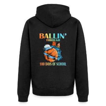 100 Tage Schule Rucksack Basketball Stifte Lineal - Unisex Premium Bio Zip Hoodie - Schwarz - Hinten - Nico (187cm)