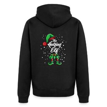 Xmas Weihnachten Golfer Elf Golfen Elfenkostüm - Unisex Premium Bio Zip Hoodie - Schwarz - Hinten - Nico (187cm)