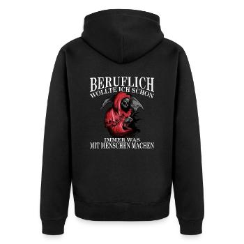 Grim Reaper Totengräber Beruflich was mit Meschen - Unisex Premium Bio Zip Hoodie - Schwarz - Hinten - Nico (187cm)