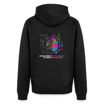 1N73LL1G3NC3 15 7H3 4B1L17Y 70 4D4P7 70 CH4NG3 - Unisex Premium Organic Zip Hoodie - black - Back - Nico (187cm)