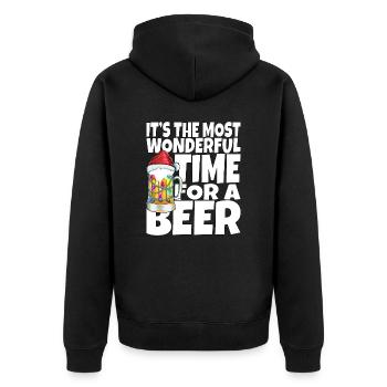 Beer Lover Saying Christmas Dad Grandpa Beer Glass - Unisex Premium Organic Zip Hoodie - black - Back - Nico (187cm)