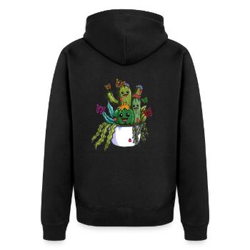 Gartenpflanze Wüstenpflanzen Kaktus Schmetterlinge - Unisex Premium Bio Zip Hoodie - Schwarz - Hinten - Nico (187cm)