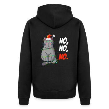 Katzen Weihnachtsshirt X Mas Kater in Lichterkette - Unisex Premium Bio Zip Hoodie - Schwarz - Hinten - Nico (187cm)