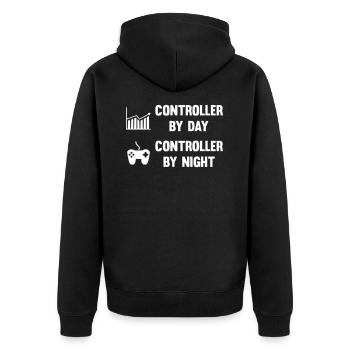 Controller by day Controller by night - Unisex Premium Bio Zip Hoodie - Schwarz - Hinten - Nico (187cm)