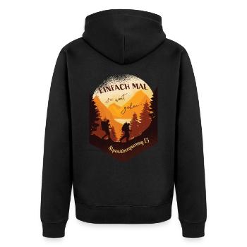 Alpenüberquerung E5 - Einfach mal zu weit gehen - Unisex Premium Bio Zip Hoodie - Schwarz - Hinten - Nico (187cm)