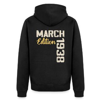 März 1938 Geburtstagsgeschenk März 1938 - Unisex Premium Bio Zip Hoodie - Schwarz - Hinten - Nico (187cm)