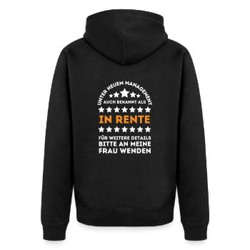 Unter neuem Management – Lustiges Rentner-Design - Unisex Premium Bio Zip Hoodie - Schwarz - Hinten - Nico (187cm)