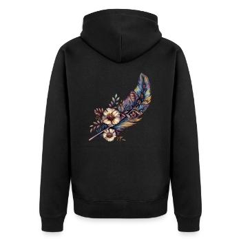 Feder mit toller Verzierung - Unisex Premium Bio Zip Hoodie - Schwarz - Hinten - Nico (187cm)