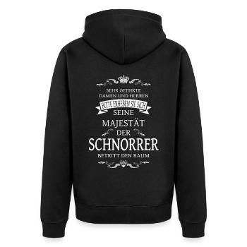Seine Majestät der Schnorrer Shirt - Unisex Premium Bio Zip Hoodie - Schwarz - Hinten - Nico (187cm)