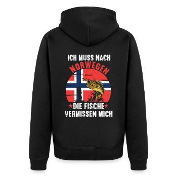 Norwegen Angeln Angler Fischen Norwegen Flagge - Unisex Premium Bio Zip Hoodie - Schwarz - Hinten - Nico (187cm)
