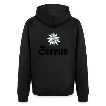 Servus - Alpen Edelweiß Gruß aus Bayern - Unisex Premium Bio Zip Hoodie - Schwarz - Hinten - Nico (187cm)