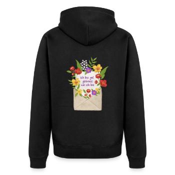 Liebesbrief an mich selbst Botschaft - Unisex Premium Bio Zip Hoodie - Schwarz - Hinten - Nico (187cm)