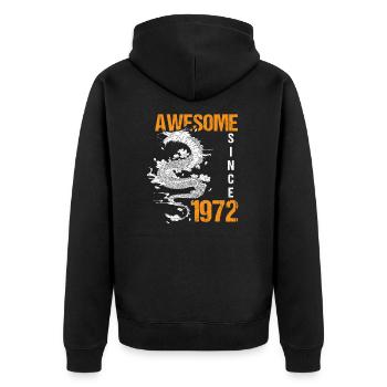 Drache Dragon 1972 72 Vintage Jahrgang Geschenk - Unisex Premium Bio Zip Hoodie - Schwarz - Hinten - Nico (187cm)