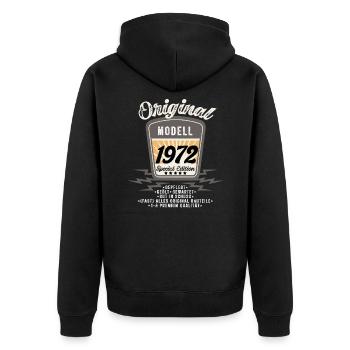 Modell 1972 Original Oldtimer Badge 50 Geburtstag - Unisex Premium Bio Zip Hoodie - Schwarz - Hinten - Nico (187cm)