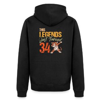 34. Geburtstag Tiger Katze Tiere Löwe Geschenk - Unisex Premium Bio Zip Hoodie - Schwarz - Hinten - Nico (187cm)