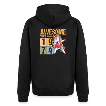 Birthday 1974 74 Unicorn Dab Vintage Gift - Unisex Premium Organic Zip Hoodie - black - Back - Nico (187cm)