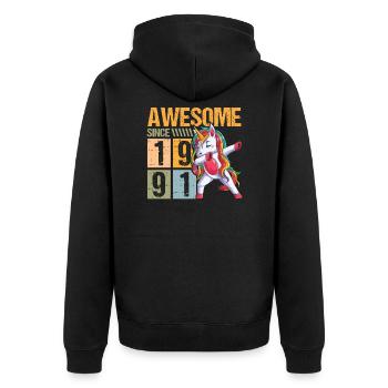 Birthday 1991 91 Unicorn Dab Vintage Gift - Unisex Premium Organic Zip Hoodie - black - Back - Nico (187cm)