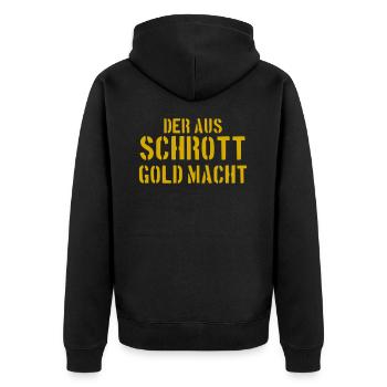 Der aus Schrott Gold macht - Unisex Premium Bio Zip Hoodie - Schwarz - Hinten - Nico (187cm)