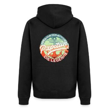 Papitän - Die Legende - Retro - Unisex Premium Bio Zip Hoodie - Schwarz - Hinten - Nico (187cm)