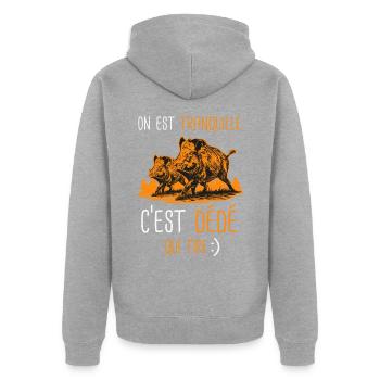 Tranquille cest Dédé qui tire Cadeaux chasse andré - Veste à capuche bio Premium Unisexe - gris chiné - Dos - Nico (187cm)