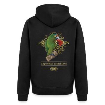 Der Orangenstirnsittich - Unisex Premium Bio Zip Hoodie - Schwarz - Hinten - Nico (187cm)