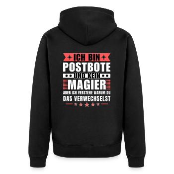Ich bin Postbote und kein Magier - Unisex Premium Bio Zip Hoodie - Schwarz - Hinten - Nico (187cm)